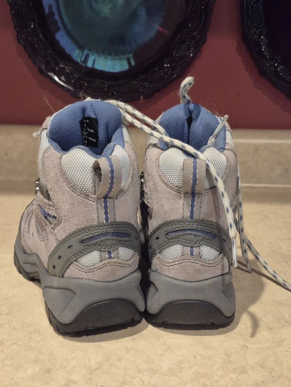 L.L.Bean Unisex Kids Blue And Gray Ankle Hiking Boots Size 2